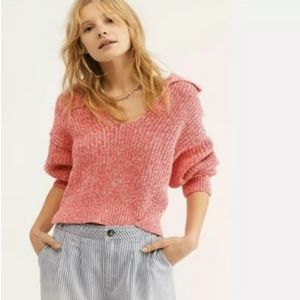 Free people love this city sweater pink slouchy cropped pink